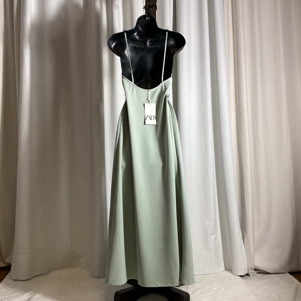 ZARA Woman Green Midi Long Strappy Slip Camisole Dress Size S - Picture 6 of 12